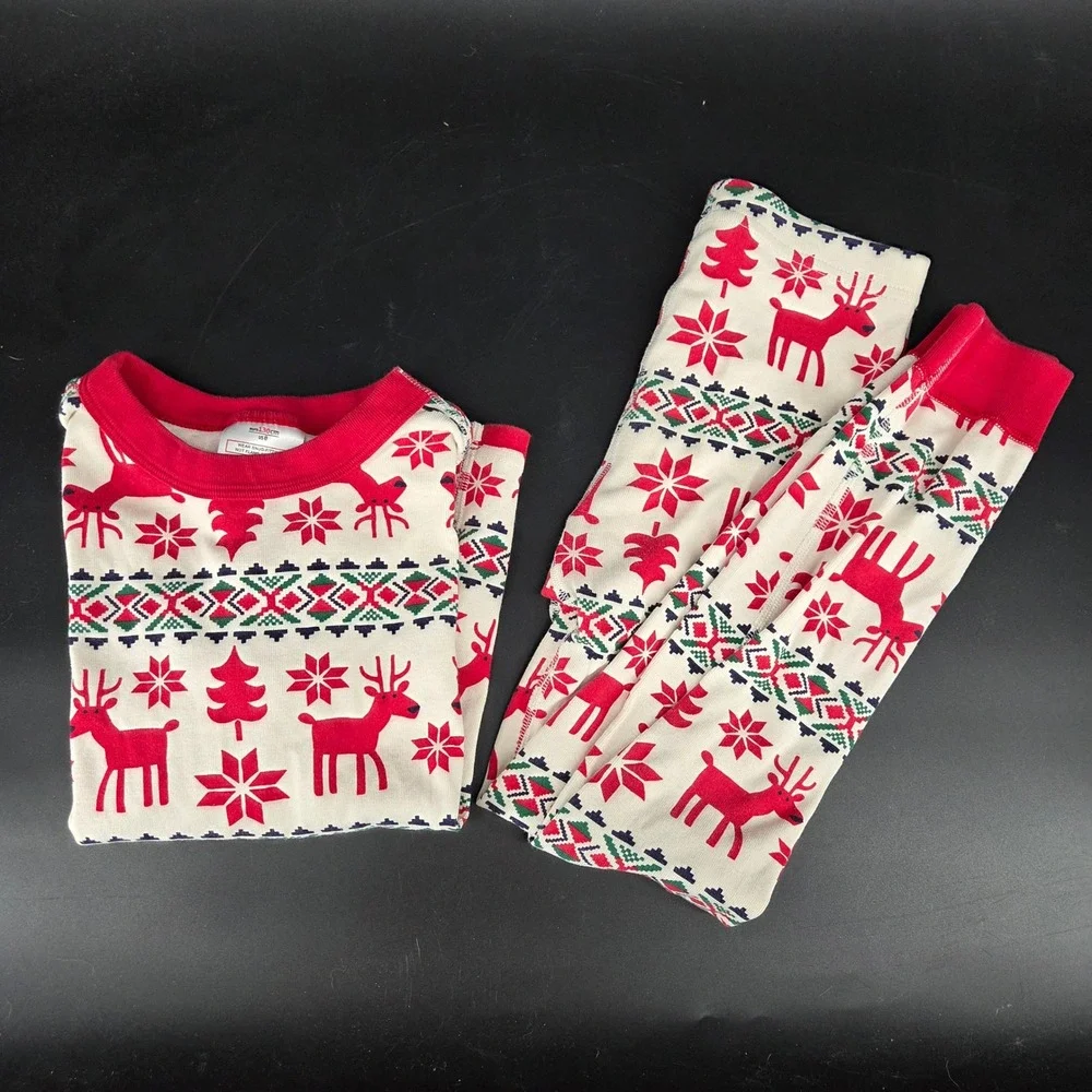 Hanna Andersson Kids 8 Reindeer Fair Isle Organic Cotton Pajama Set Red Cream